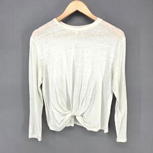 BP. Twist Front Top Women Medium White Long Sleeve Crew Neck Knot Hem BP422012MI